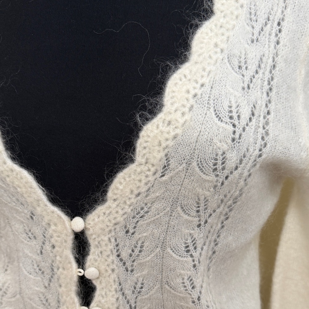 NWT  Camila Coelho White Knit delicate   mohair Cardigan  S - Picture 6 of 12